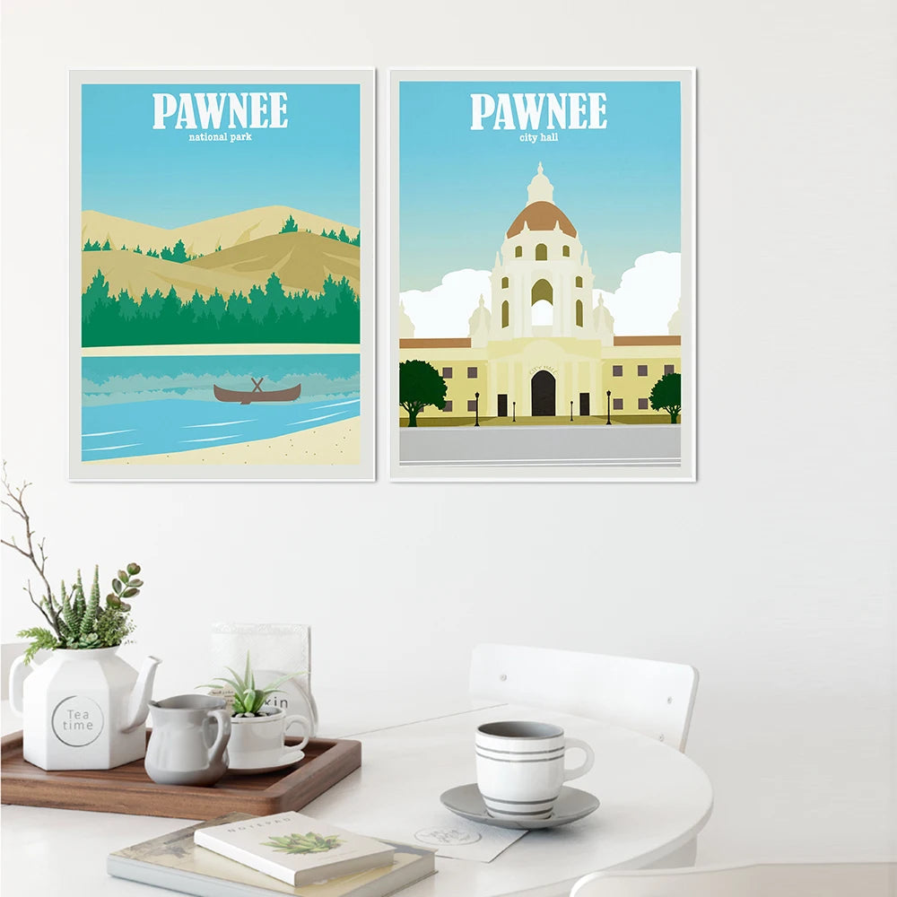 Póster de viaje de Pawnee de Parques y Recreación (desmontado y sin marco)