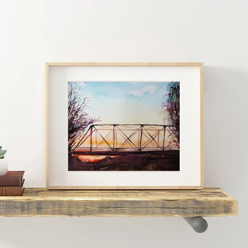 One Tree Hill Bridge Watercolor Print