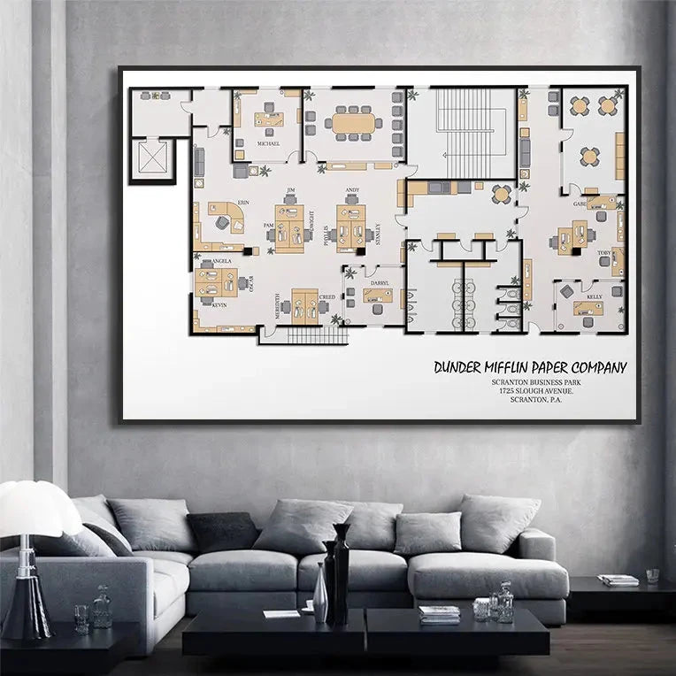 The Office Dunder Mifflin Floorplate Blueprint Canvas Poster