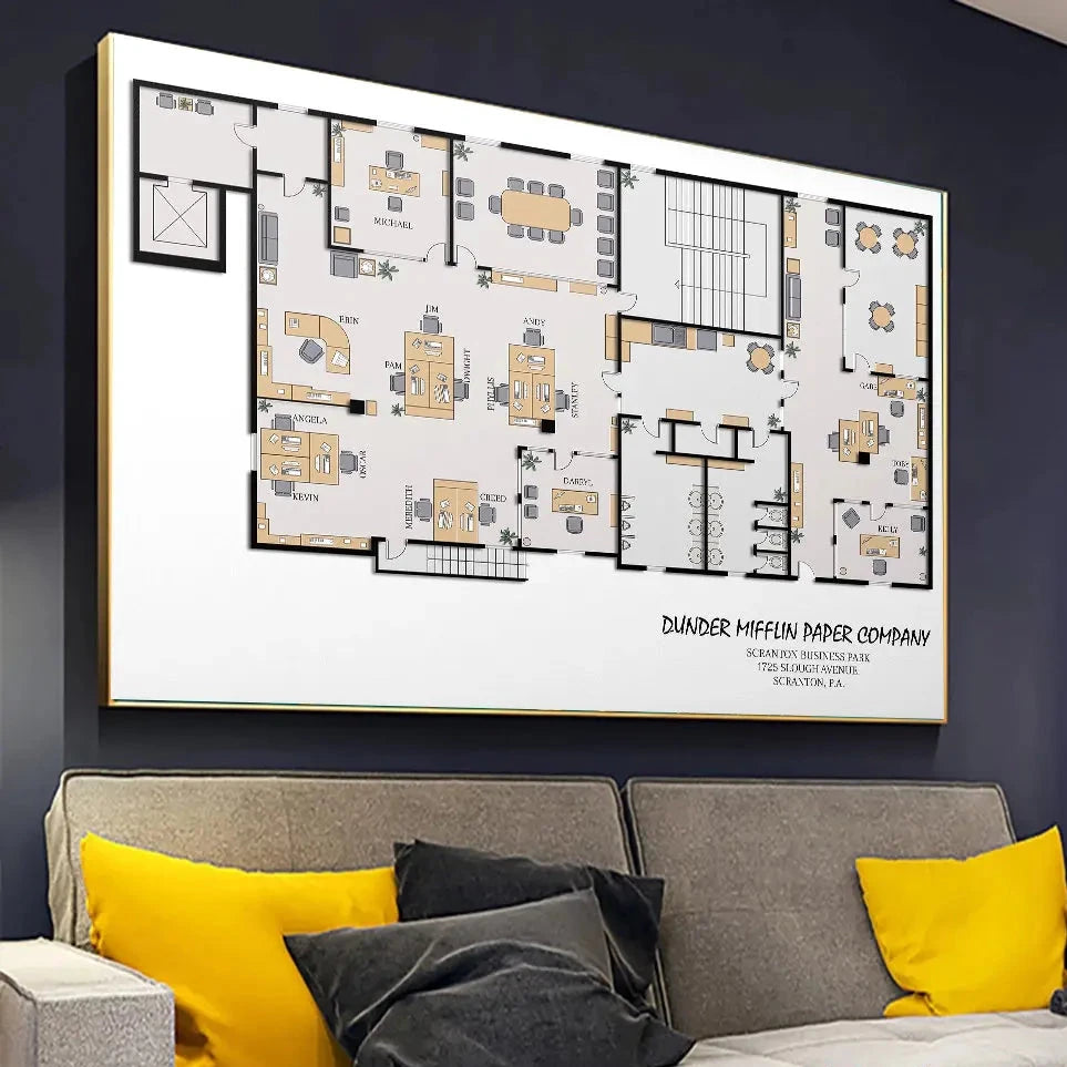 The Office Dunder Mifflin Floorplate Blueprint Canvas Poster