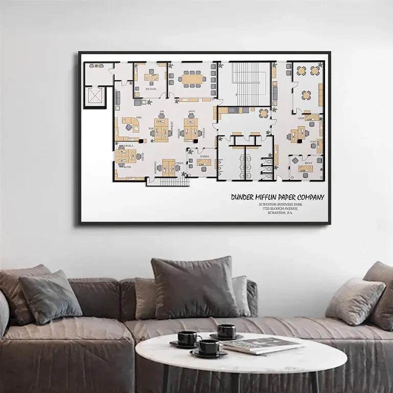 The Office Dunder Mifflin Floorplate Blueprint Canvas Poster