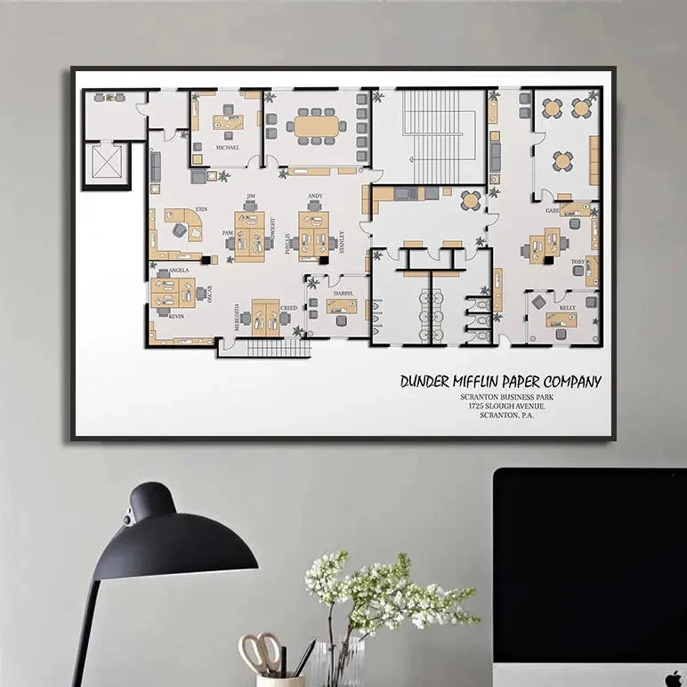 The Office Dunder Mifflin Floorplate Blueprint Canvas Poster